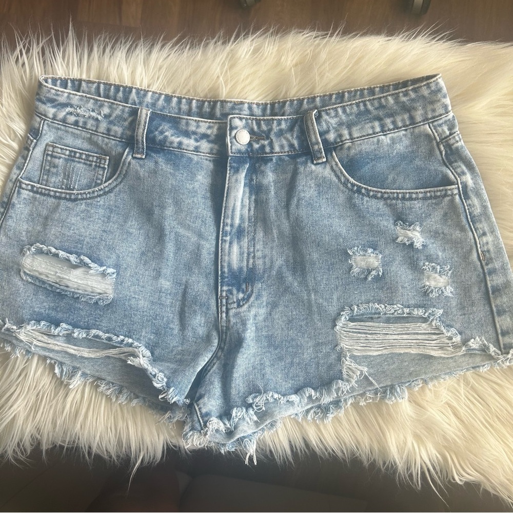 SHEIN Blue Jean Shorts Distressed High-Waisted